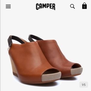 Camper Women's Brown Leather Open-Toe Wedge Sandals